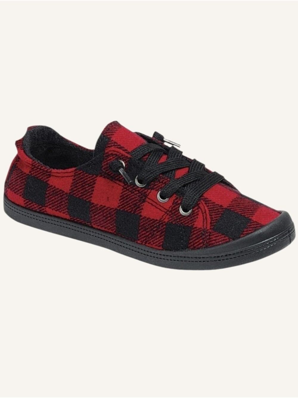 Forever Comfort Sutton Red Black Buffalo Plaid Sneakers Size 6.5 NWOB
